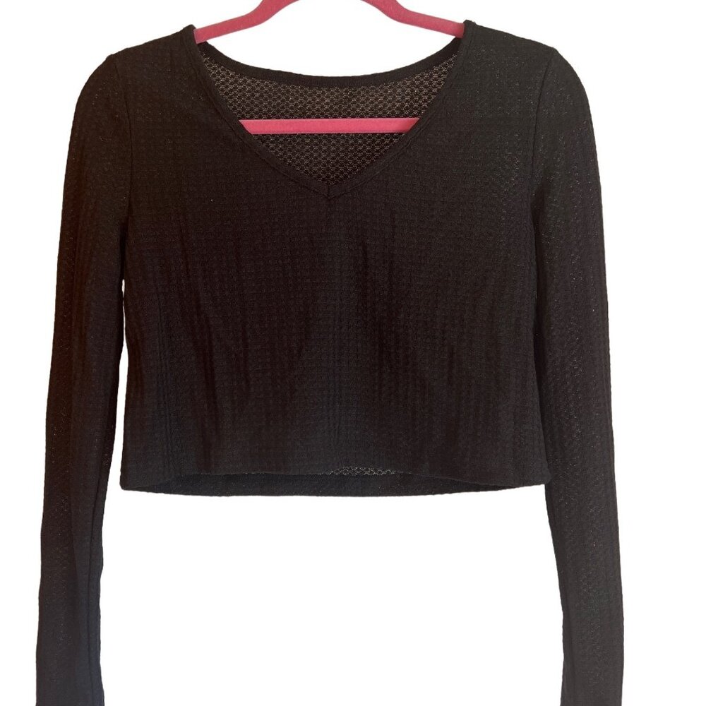 Shein M Walffel Knit V Neck Long Sleeve Crop Top